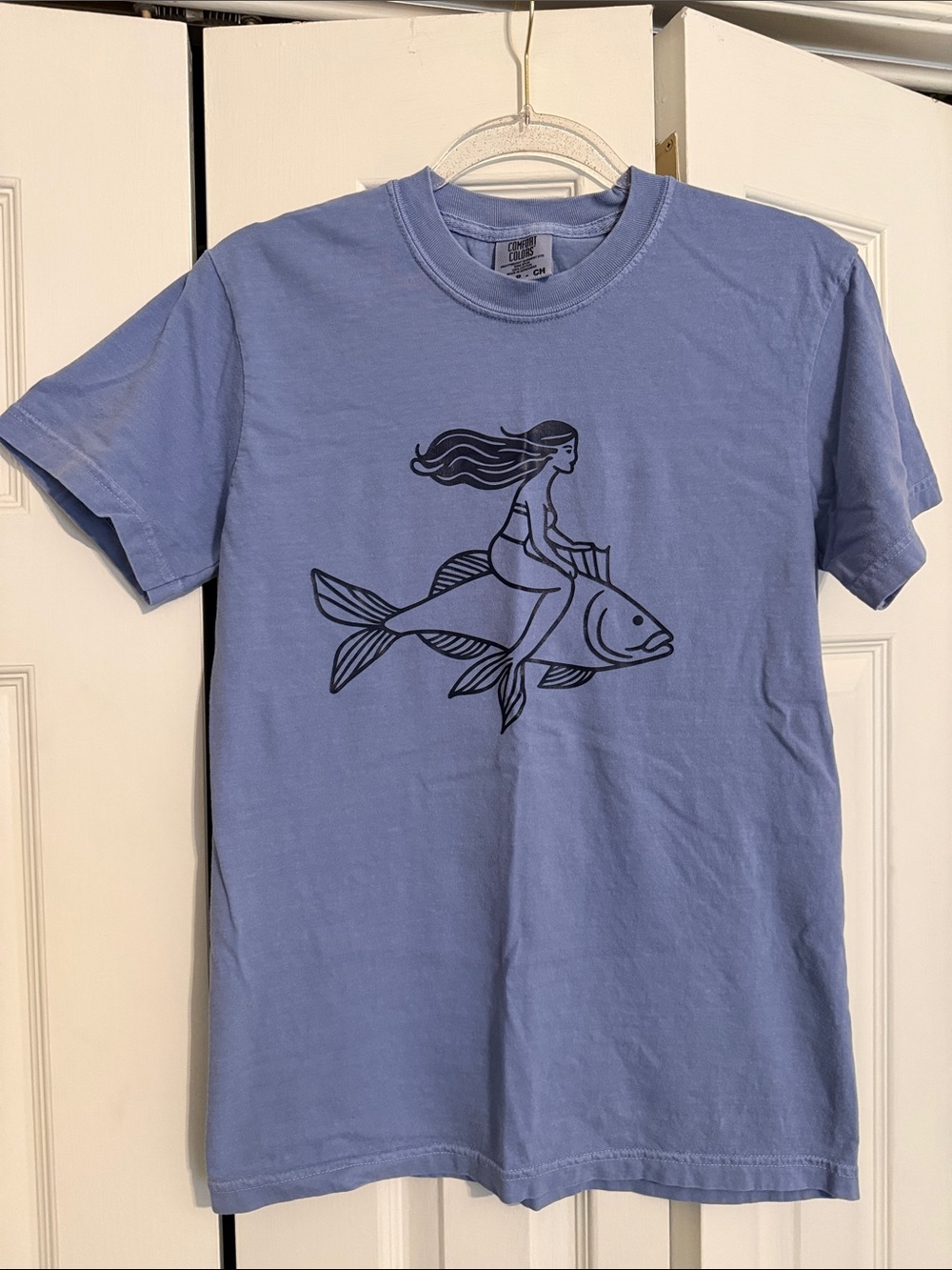 NEW Comfort Colors Light Blue Mermaid-on-Fish Graphic Tee
